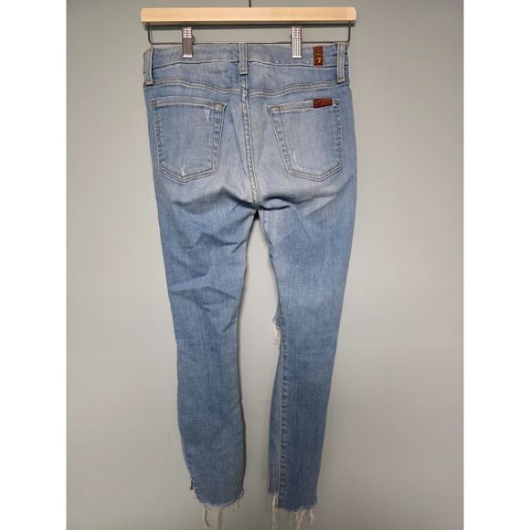 7 For All Mankind Jeans Sz 26 Light Wash Distressed Ripped Skinny Denim Fall - Picture 2 of 7